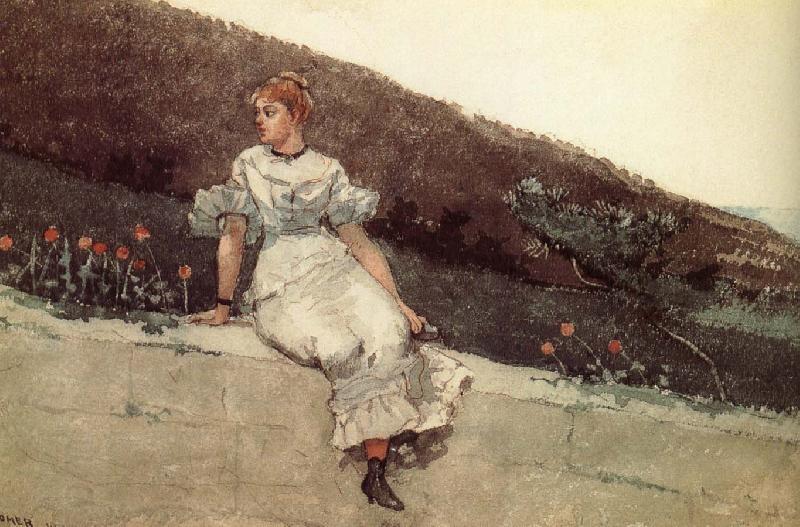Winslow Homer A woman sitting on a park wall China oil painting art